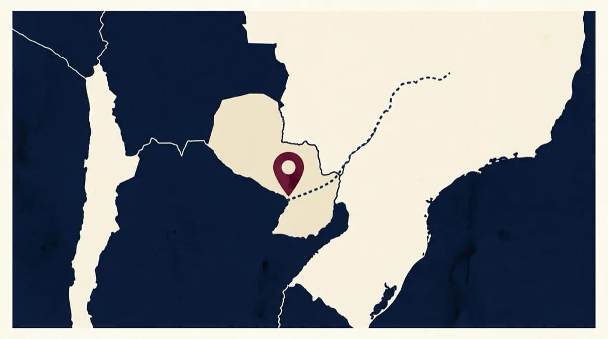 Mapa estilizado com rota do Brasil ao Paraguai